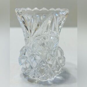 Lead crystal toothpick holder. Made in Germany, pineapple cut pattern.